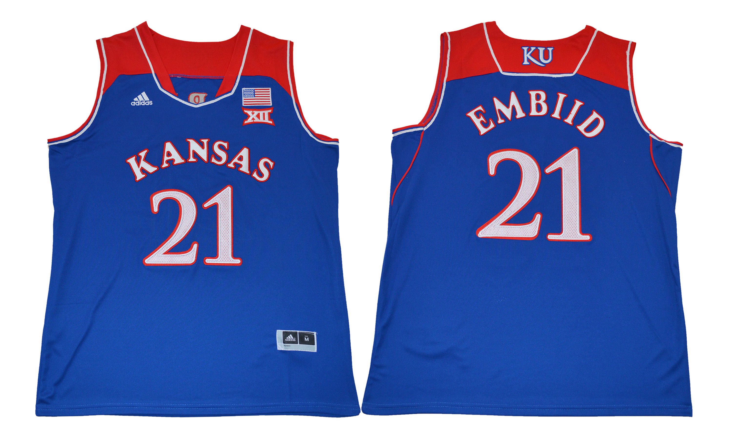 Men Kansas Jayhawks #21 Embiid Blue NCAA Jerseys->more ncaa teams->NCAA Jersey